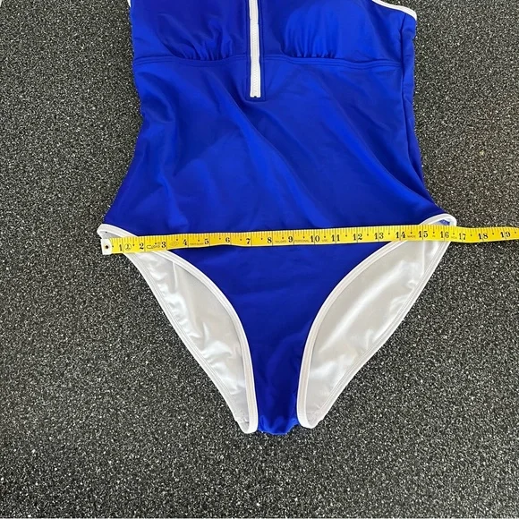 Charmo Blue Zipper Front One-Piece Swimsuit Size L - Picture 8 of 12